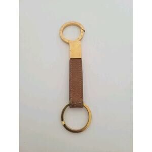 Authentic BVLGARI Key Ring Charm Metal Leather Brown Gold Tone Designer Fair